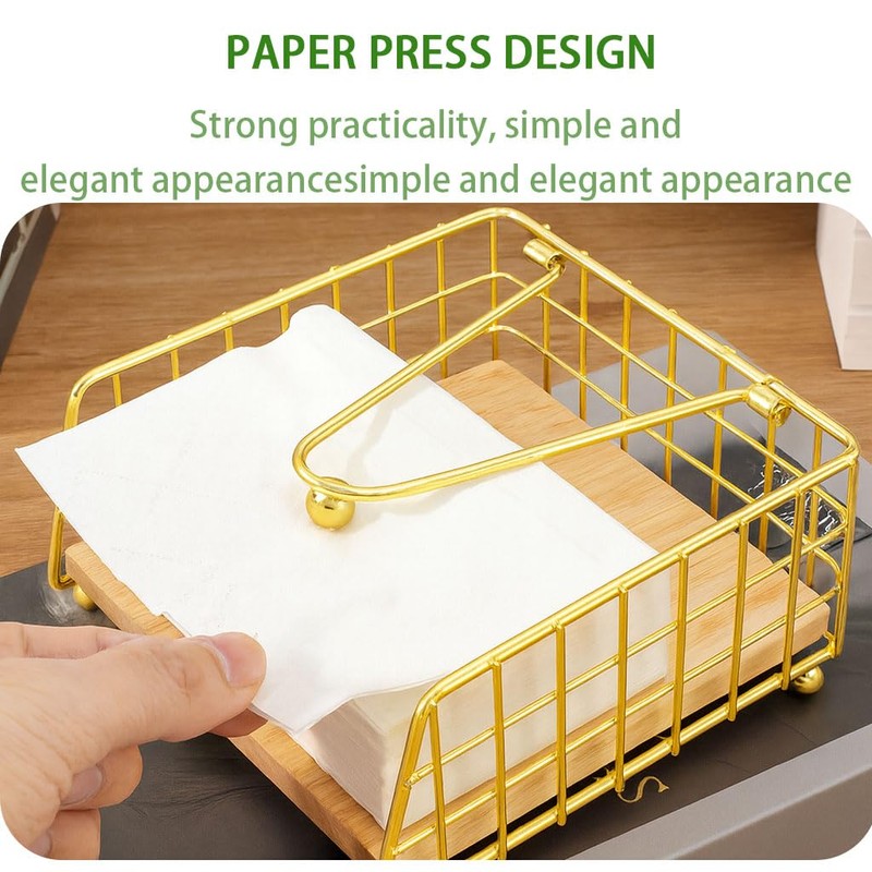 Metal Napkin Holder with Wood Base – Modern Freestanding Paper