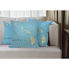 EKOBLA Hawaii Political Map Throw Pillow Cover Kauai Oahu Molokai Maui Pacific Cities and Volcanoes Cozy Square Cushion Case for Men Women Boys Girls Room Home Decor Cotton Linen 18x18 Inch