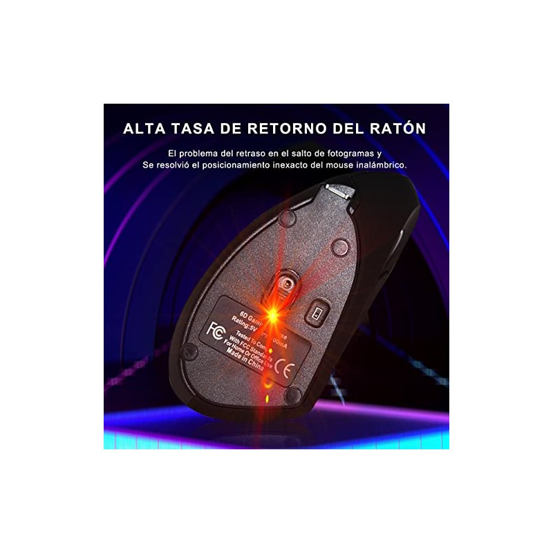 MOYAC Mouse Ergonómico Alarmbrico con 6 Botones, Mouse RGB Silencioso