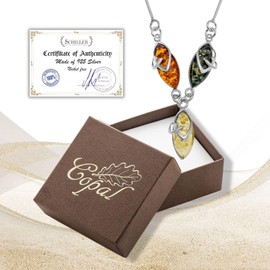 Copal Necklace with Silver Chain and Multicoloured Baltic Amber Teardrop Pendant, Silver, Amber