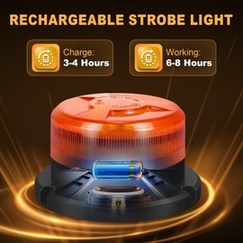 Magnetic Strobe Beacon Light 5 inch,USB-C Rechargeable Safety Warning Flashing Light with 9 Modes,IP67 Waterproof Emergency Lights for Vehicles,Trailer,Trucks,Cars,Amber Strobe Lights for Outdoor Use
