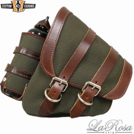 Custom Chrome/La Rosa Design Canvas Left Saddlebag Swing Arm Bag W/ Fuel Bottle Fit For Harley Softail 1986+