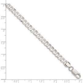 Solid 925 Sterling Silver 5.65mm Concave Beveled Curb Cuban Chain Necklace - with Secure Lobster Lock Clasp 16"