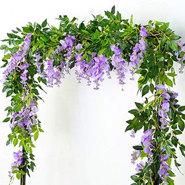 Warmiehomy Wisteria Artificial Flowers 2 Pcs 7 ft Vine Wisteria Trailling Fake Flowers Garlands DIY Flower Decoration for Wedding Party Outdoor Christmas & New Year Decors