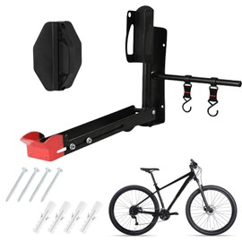 Benustra Swivel Bike Wall Mount, Garage Bike Rack Wall Mount, Vertical Bike Wall Hangers Stretchable with Two Storage Hooks, Bike Hangers for Garage Space Saving Home Bike Storage Solution