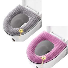 2 Pieces Thicker Soft Toilet Seat Covers with Handle, Toilet Seat Cover Cushion, Soft, Thicker, Washable, Fits All Oval Toilet Seats (Grey + Pink)