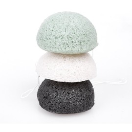 Xfacio Labs Konjac Sponge Set of 3 Peeling Facial Sponges – Natural Cleansing Sponge ACTIVATED Bamboo Charcoal White/Green – Vegan – Better Than Loofah for Cleansing Face Of Xfacio Labs