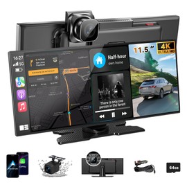 Largest 11.5 inch Wireless CarPlay Screen for Car, A-pple CarPlay & Android Auto HD Touchscreen with 4K Dash Cam/1080P Backup Camera/Navigation/Bluetooth/Voice Control/FM/Mirror Link,for All Vehicles
