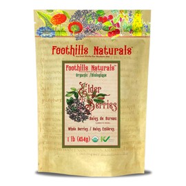 Foothills Naturals Elderberry Organic Whole - 1 pound(454g) 200+ Servings, Gourmet Cooking and Herbal Recipes