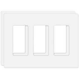 Screwless Decorator Wall Plates 3-Gang Switch Outlet Electrical Cover Pate Unbreakable Thermoplastic Faceplate for Decorative Receptacle Outlet Switch, White (2 Pack)