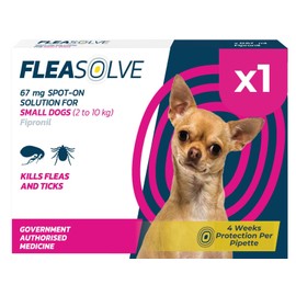 Dog Flea Treatment Small Dog x 3 - Spot on Flea Treatment for Dogs Small 2-10kg - FleaSolve Flea & Tick Solution - 3 x Pipettes - 3 - Doses