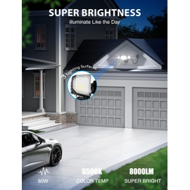 Olafus 80W Motion Sensor Outdoor Light Plug in, Motion Flood Light Dusk to Dawn, 8000LM LED Security Light IP65 Waterproof, Motion Activated 6500K PIR Sensor Lighting for Garage Yard Patio Eave, Black