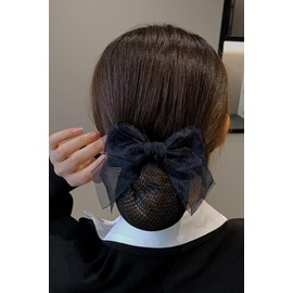 YFFSFDC Chignon Net Barrette with Net Bun Net, Hair Net, Hair Clip, Simple, Job Hunting, Graduation Ceremony, Dating, Hair Accessory (Ribbon Grain-Thin Net)