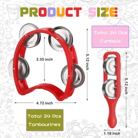 Wettarn Tambourine for Kids 24 Pcs Plastic Handheld Tambourine Bells 24 Pcs Colored Cymbals Percussion Rhythm Toys for Adult Musical Instruments Party Noise Makers for Family School Classroom