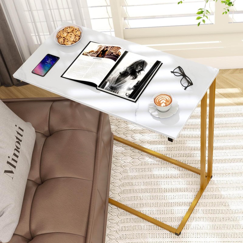 CAMOAT C-Shaped Side Table, Modern End Table with Metal Frame,