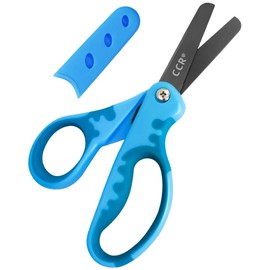 CCR Kids Scissors,Safety Scissors for Kids,13.5cm Children's Black Coated Scissors with Cover,Soft Grip Handed Kids Scissors，Suitable for Home,School,Children's Art and Craft Supplies