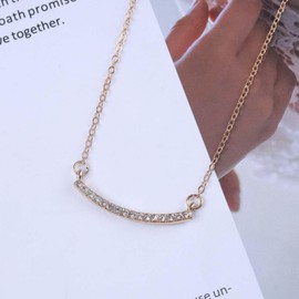 Cimenexe Bohemian Crystal Bar Pendant Necklace Gold CZ Curved Bar Necklace Balance Tube Bar Chain Necklace Rhinestone Curved Bow Bar Collar Necklace Jewellery for Women and Girls Gifts