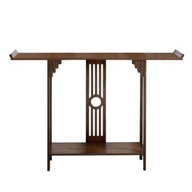 OCASAMI 2-Tier Bamboo Sofa Console Table, Ultra-Thin Decorative Table Multifunctional Bamboo Table, Vintage Chinese Rustic Entryway Table Suitable for Entrance Corridor Living Room Bedroom