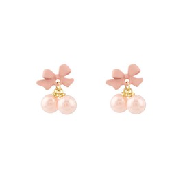 Bow Earrings for Women Pink Pearl Bowknot Earrings Trendy Ribbon Stud cute Earrings Gift (Pink Pearl)