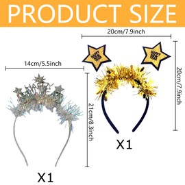 Giugio Happy New Year Headband Headpiece, 2024 New Year's Eve Headband, Headband Tiara and Silver Rhinestone Glittering, New Year's Eve Headband, New Year Headpiece for Children Party Accessories