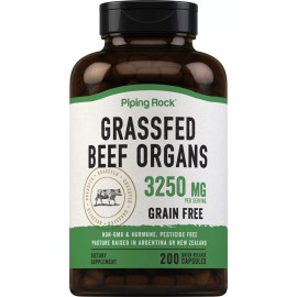 Piping Rock Grass Fed Beef Organs | 3250 mg (per serving) | 200 Capsules | by Piping Rock