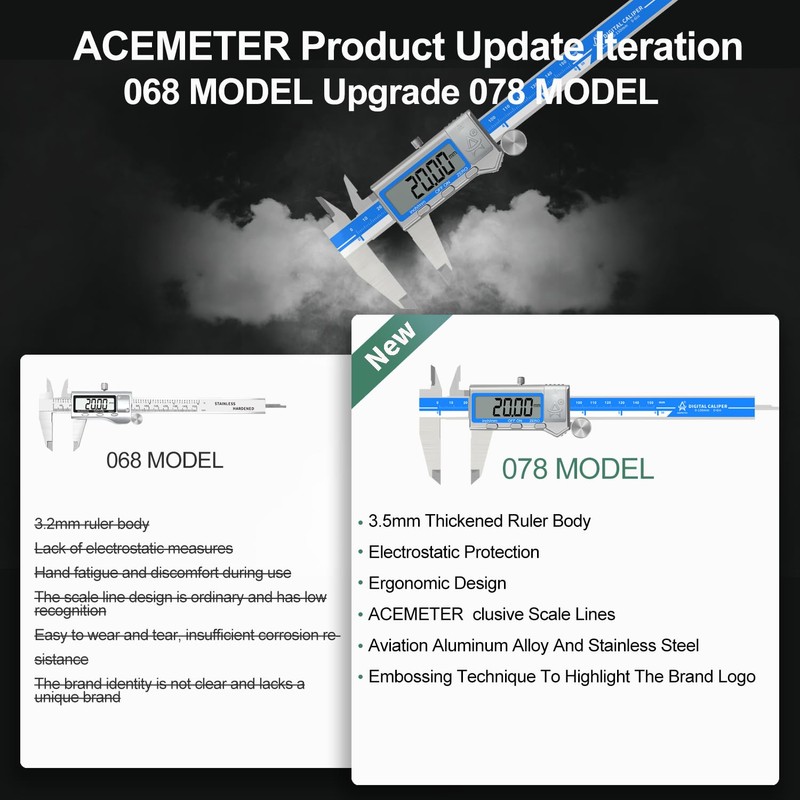 ACEMETER Digital Caliper 6 Inch Measuring Tool Stainless Steel Vernier