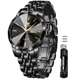 OLEVS Black Watches for Men Waterproof Diamond Business Luxury Dress Analog Quartz Stainless Steel Luminous Day Date Two Tone Casual Men's Wrist Watches Gift