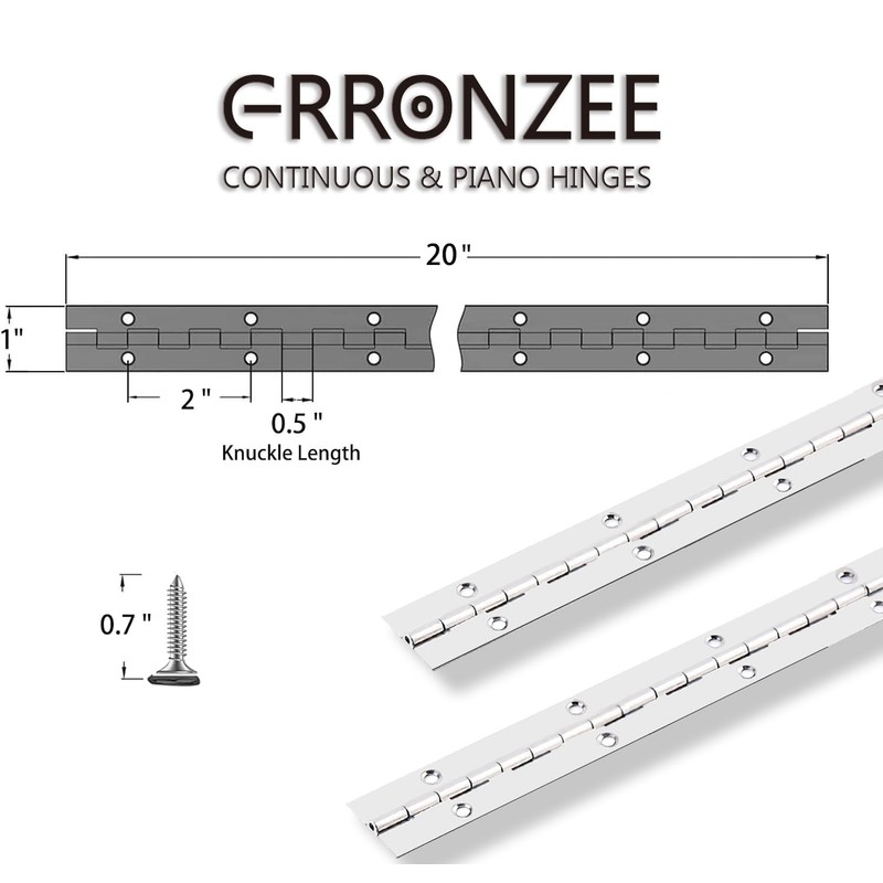 2PCS Piano Hinge 20" x 1" Stainless Steel Continuous &