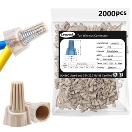 Leepenk 2000PCS Tan Wire Nuts Connectors P12 22-10AWG Twist Wire Caps Electrical Wire Connectors, Winged Springs Screw Terminals Wire Nuts Assortment Kit for Wire Connection