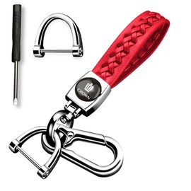 Hunesuru Genuine Leather Car Key Chain, CROWN Crown Car Logo Keychain, Keyring Red, red