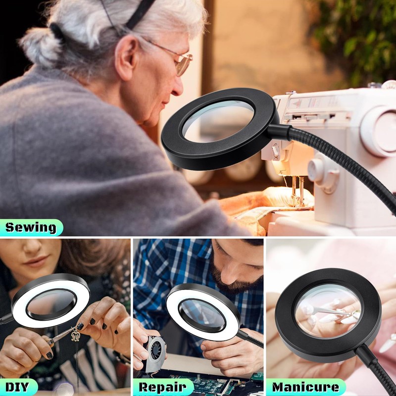 10X Magnifying Glass with Light, Clip on Mganifier with Light,