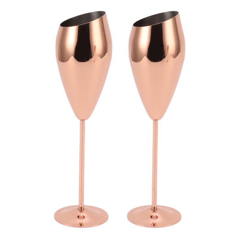 2pcs Copper Champagne Flutes Set Sturdy Thick Bottom Stainless Steel