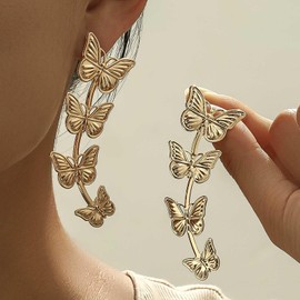 TseenYi Boho Butterfly Dangle Drop Earrings Gold Butterfly Tassel Earrings Vintage Butterfly Dangle Earrings Statement Butterfly Metal Earrings Curved Butterfly Studs Earrings