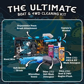 Salty Captain Boat & 4WD Cleaning Kit – Ultimate All-in-One Wash Set with Salt Wash, 4WD & RV Wash, Engine Flush, Microfiber Towels, Foam & Wheel Brush – Perfect for Boats, PWCs & Off-Road Vehicles