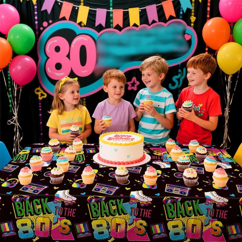 4 Pcs 80s Tablecloths Plastic Back to the 80's Birthday