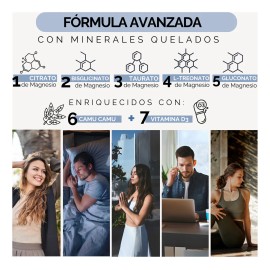 5 Magnesios Citrato Magnesio Polvo, Glicinato Magnesio, Treonato, Taurato, Gluconato   Camu Camu Y Vitamina D3  Magnesio Complex Magnesium Vegano...  