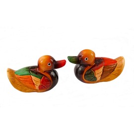 DMtse Feng Shui Wooden One Pair Mandarin Ducks for Love & Fidelity 2 Pcs Duck Figurine Home Ornament