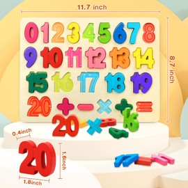 Number Puzzle Wooden Puzzles for Toddlers 3 4 5 Year Old, Shape Learning Puzzles Toys with Puzzle Board & Number Blocks, Preschool Educational for Girls Boys