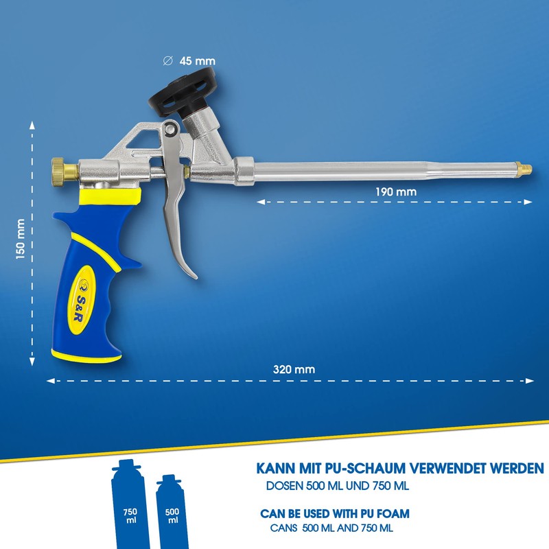 S&R Foam Gun, Dosing Gun for Construction Foam Cans, Ergonomic