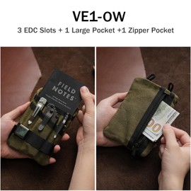 VIPERADE VE1-OW Small EDC Pocket Pouch, Waxed Canvas EDC Organiser Bag, Small EDC Tool Bag with 5 Pockets, Small Multitool Pockets Organiser for Torch, Multitools, Pen, Notebook, Green