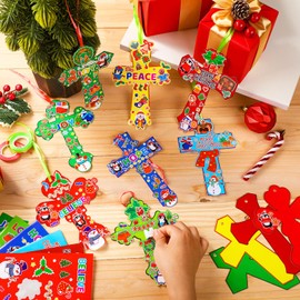 Watersay 48 Set Religious Cross Craft Kit Christian DIY Paper Crafts Make Your Own Hanging Ornament Crafts for Sunday School VBS Church Classroom Art Project Home Activities (Christmas,Red)