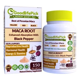 Cápsulas Maca Peruana Amarilla Roja Negra Pimienta 150ct