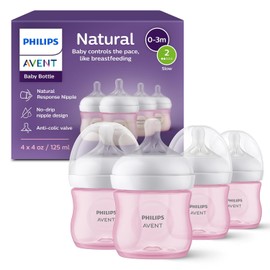 Philips Avent Natural Baby Bottle with Natural Response Nipple, Pink, 4oz, 4pk, SCY900/14