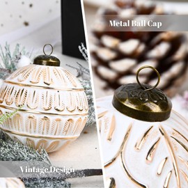 Vintage Christmas Ornaments for Tree Decorations - Rustic Christmas Ball Ornaments Gold White for Indoor Holiday Xmas Decor - 80mm 3.15inch, Pack of 12