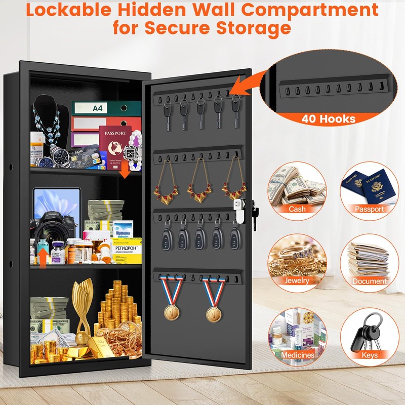 GUVELI 25.6" Tall Wall Safes Between the Studs, Lockable Hidden