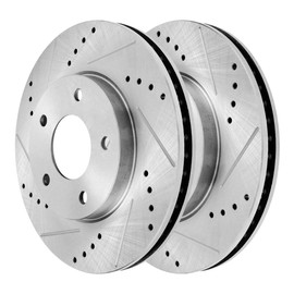 AutoShack Front Drilled Slotted Brake Rotors Silver Pair of 2 Driver and Passenger Side Replacement for Dodge Stratus Chrysler Sebring Mitsubishi Eclipse Lancer Outlander 2001-2012 Galant PR6401DSZPR