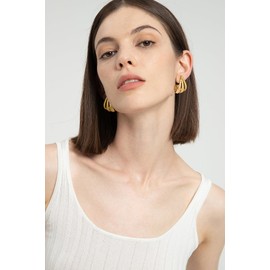 ENSKEFEN Chunky Gold Statement Earrings for Women Trendy Minimalist Thick Triple Earrings Hypoallergenic Geometric Earring Jewellery