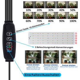 FIVAVA 2 x Plant Lamps, 135 LEDs x 2 x Plant Lamp, LED Full Spectrum, Grow Lamp, Promotes Plant Growth, Plant Light with Timer, 10 Brightness Levels
