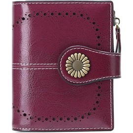 Small Womens Wallet Leather Bifold Card Holder RFID Blocking with Zipper Coin Pocket - Color: 1-Wax-Purple
