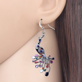 DOWAY Enamel Peacock Earrings Peacock Feather Dangle Jewellery for Women Statement Earrings Gifts, Zinc, Sandstone